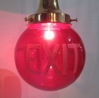 Great Fire Exit Pendant Light-vintage Ruby Red 6  Globe-brass-ready To Hang