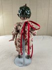 Vintage Porcelain Christmas Pixie Elf Doll Cloth Body Ooak 14  Holly Leaf Cap