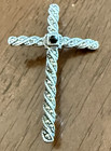 Vintage 925 Sterling Silver Cross Pin Rhinestones 