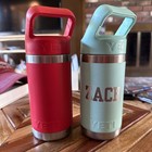 Lot 2 Yeti Jr Stainless Steel Tumbler Water Bottle Flip Lid 12 Oz Straw Blue Red