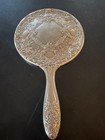 Vintage Vanity Hand Mirror Silver Plate Repousse Raised Ornate Roses 8 75    X 5   