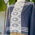 Mayan Hand Embroidered Blue Cotton Poncho One Size Mexican Huipil Boho