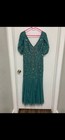 Adrianna Papell Sage Green Beaded Flutter Sleeve Gown Mob Dress Size 10  