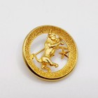 Vintage Signed Park Lane Taurus Zodiac Brooch Round Gold Tone Pin Bull Star