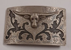 Vintage Western Handmade Sterling Silver Longhorn Steer Belt Buckle 78 55gr