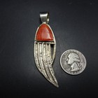 John Hornbek Tufa Cast Sterling Silver Badger Paw Pendant Orange Spiny Oyster Sh
