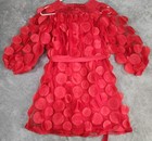 Wowo Dress Womens Medium Red Sheer 3d Applique Belted Polka Dot Party Layered