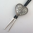 Stunning Etched Sterling Silver Heart Shaped Southwestern Bolo Tie