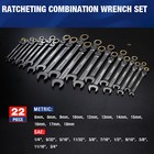 Workpro 22pcs Flex-head Ratcheting Combination Wrench Metric 6-18mm Sae 1 4-3 4 