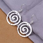 925 Sterling Silver Circle Swirl Round Spiral Dangle Drop Hook Earrings E56
