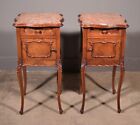 Pair Of Antique French Louis Xv Nightstands In Walnut With Marble Tops