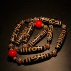 Tibetan Buddhism Old Agate Dzi 10pcs Multiple Totems Beads Long Necklace J0629