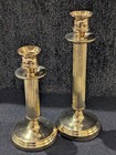 Set Of 2 Brass Candle Holders By Copper Craft  Made In Usa  6 And 8 Inch  Gold