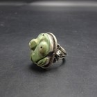 Signed Zuni Carved Green Turquoise Frog Fetish Sterling Silver Ring Size 7 75