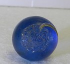  19514m Vintage German Handmade Blue Glass Swirl Marble  58 Inches  near Mint 