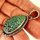 Navajo Pendant Turquoise  8 Mine 2in Signed Belin Sterling Native American