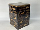Y8661 Box Tiered Food Container Crane Makie Lacquerware  Japan Antique Kitchen