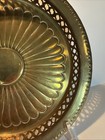 Vintage Solid Brass Tray Round Pierced Sides Petal Pattern India 10    Diameter