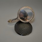 Vintage Silver Plated Floral Patina Embossed Round Vanity Hand Mirror