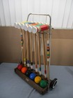 Vtg Forster Croquet Set On Wheeled Caddy Stand 6 Player Complete   Ready To Play