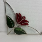 Vintage Stained Glass   Etched Glass Pair Of Window Corners Red Rose Flowers