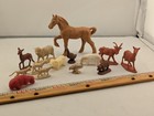 14 Vintage Plastic Marx Auburn Farm Animal Goats Sheep Lamb Cat Duck Pig Lot 