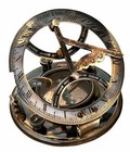 Antique Brass 5 Inch Perfectly Calibrated Large Sundial Compass With Wooden Box