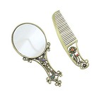 Makeup Mirror Comb Set Antique Brush Vintage Metal Portable Hair Comb For Lady 