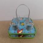 Vintage Tin Litho Child s Toy Drinks Caddy Glass Tumblers 6  Across Vgc