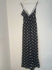 Victoria s Secret Wide Leg Satin Strappy Ruffle Jumpsuit Polka Dot Black Xs