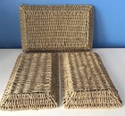 Set Of 3 Sturdy Weaved Twisted Seagrass Rectangular Trays-euc