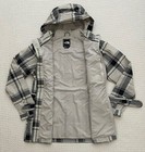North Face Women s  190 Plaid Hyvent Rain Coat Hoodie Jacket -grey black Plaid-l