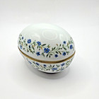 Vtg White   Blue Handpainted Porcelain Floral Limoges France Egg Trinket Box