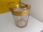 Vintage Pink Depression Glass Ice Bucket  Gold Accents  Etched