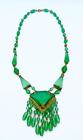 Antique Art Deco Vibrant Green Czech Glass Necklace W  Dangles