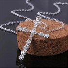 Womens 925 Sterling Solid Silver Charm Cross Pendant Necklace 18    Link Chain