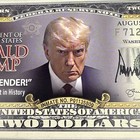 Donald Trump  2 Dollar Banknote Novelty Bill - Never Surrender Mugshot - Paper