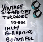 Sterling Silver  Southwestern U-hoop Earrings W turquoise Signed Cfj Ss-964