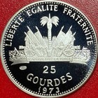 1973 Haiti 25 Gourdes  30 Oz Silver Proof World Soccer Football Games Logo Rare 