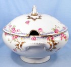 Limoges Soup Tureen Jean Pouyat Pink Roses Blue Flower Band Gilding Antique Nice