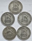 5 Silver Great Britain Shillings - Final 5 Years George V  1932-1936
