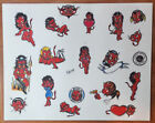 Lot Of 2 Vintage Hot Stuff Devil Girl Traditional Tattoo Flash Laminated Sheets