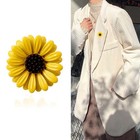 Sunflower Enamel Brooch Pin For Women Silver Yellow Flower Brooch Collar Hat    