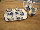 Vintage Miniature Delft Blue   White Porcelain Tea Set   7 Pieces