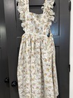 Vintage Handmade Floral Pinafore Apron Full Length Lace Ruffle Cottagecore
