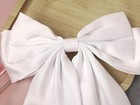 2pcs Large Hair Bow Clip Ginger Yellow   White Satin Barrettes Long Ribbon Tail