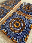 Vintage Hand-painted Terra-cotta Tiles 4x4 Spanish Floral Orange Blue Set Of 4