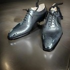 Mens Handmade Grey Leather Wingtip Oxford Lace Up Formal Wedding Dress Shoes Men