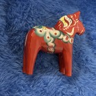 Vintage Swedish Hand Painted Carved Red Wood Dala Horse 4 Inch Tall