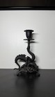 Vintage 1990s Black Cast Iron Dragon Candle Holder